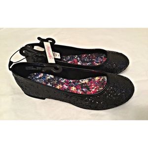 Black Glitter Flats